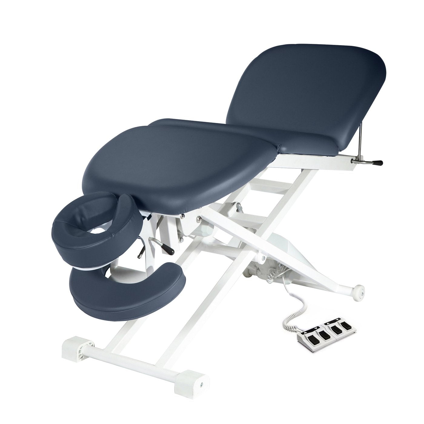 Master Massage 29” TheraMaster™ 4 Section Electric Table with royal blue padding and headrest.