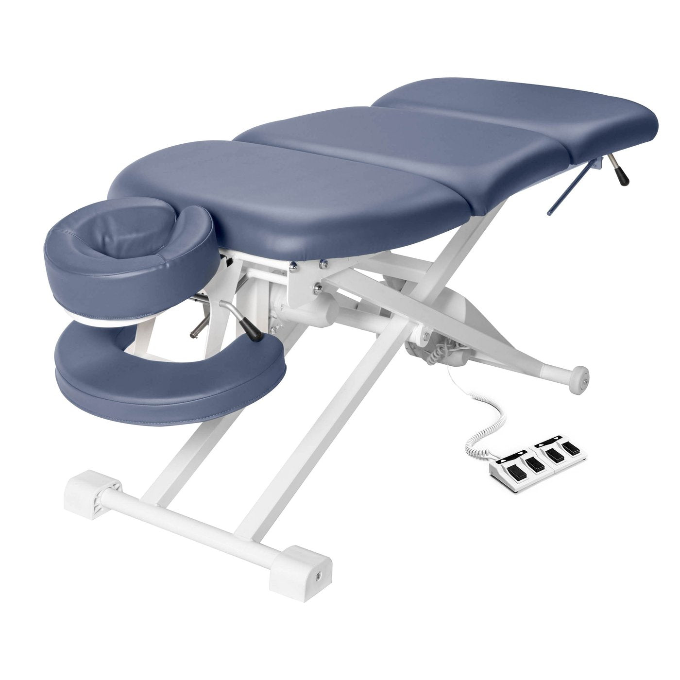 Master Massage 29” TheraMaster™ electric table in royal blue with face cradle and foot control.