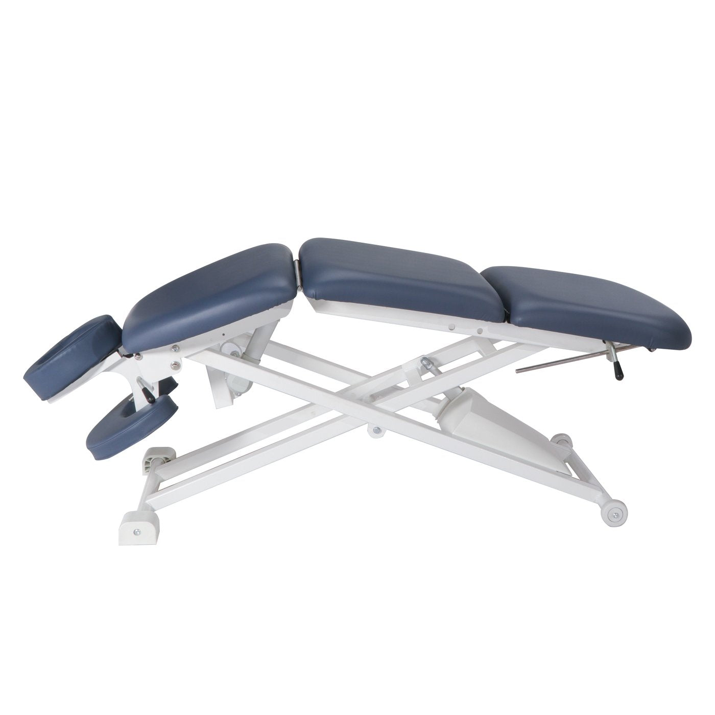 Master Massage TheraMaster™ electric table, royal blue padding, white frame, head/armrest.