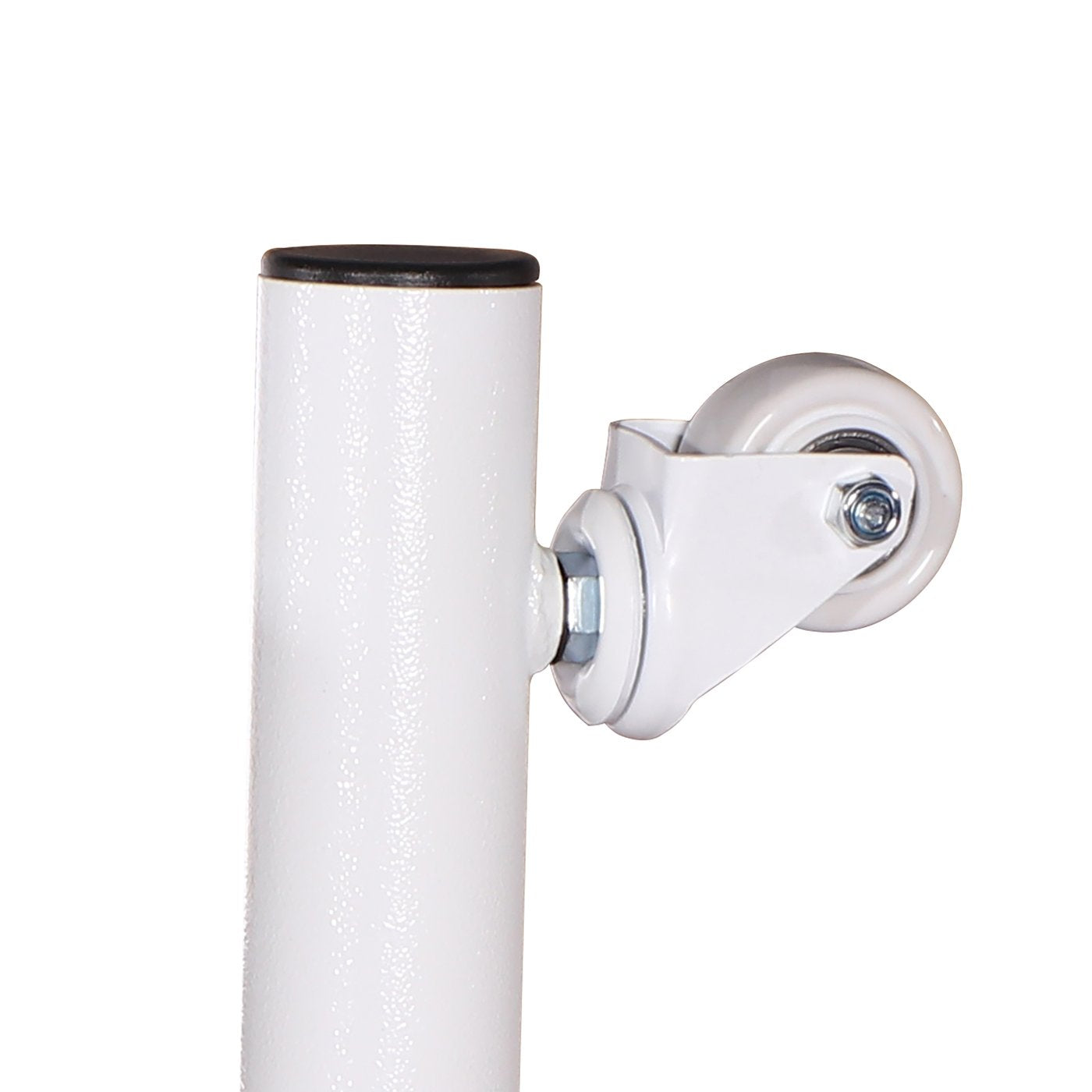 Close-up of Master Massage Steel Kneeling Chair (Cream) with attached swivel caster.