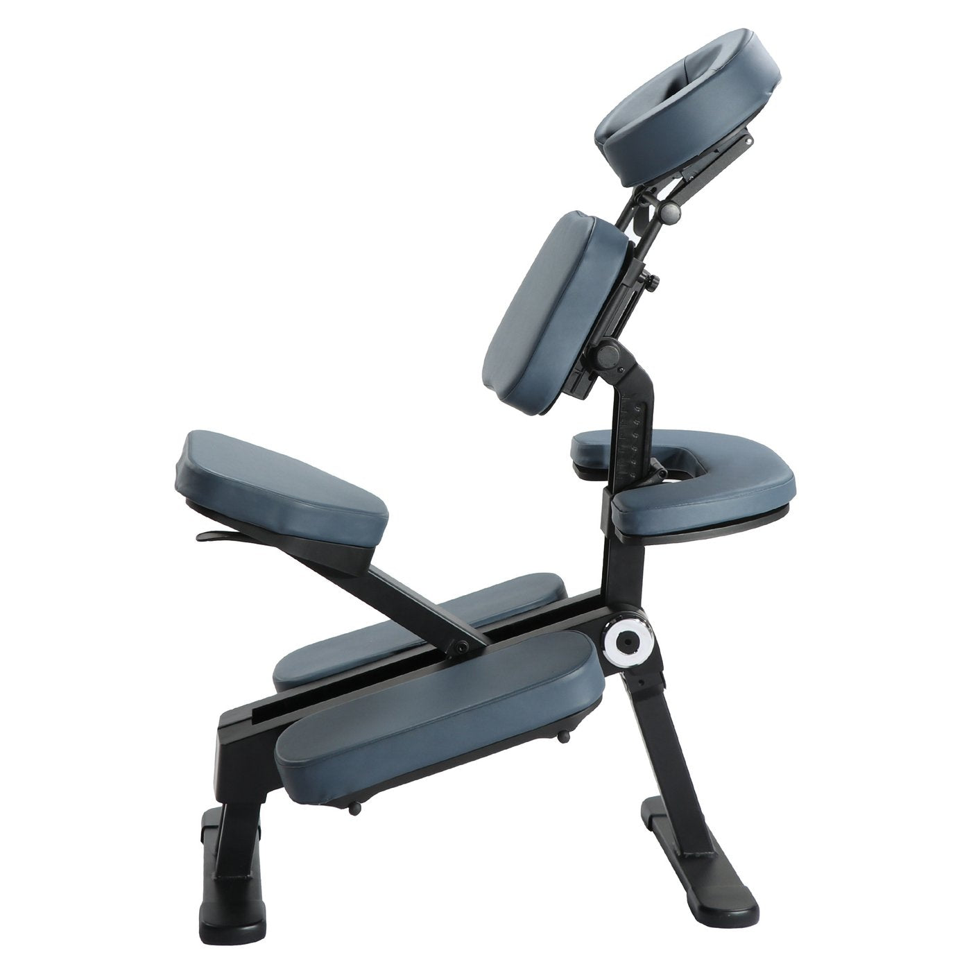 Master Massage Gymlane Portable Chair, royal blue, padded, adjustable, side profile view.