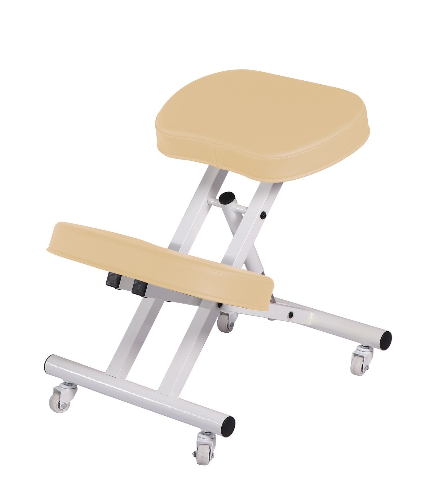 Master Massage Master Ergonomic Steel Kneeling Chair in cream with caster wheels.