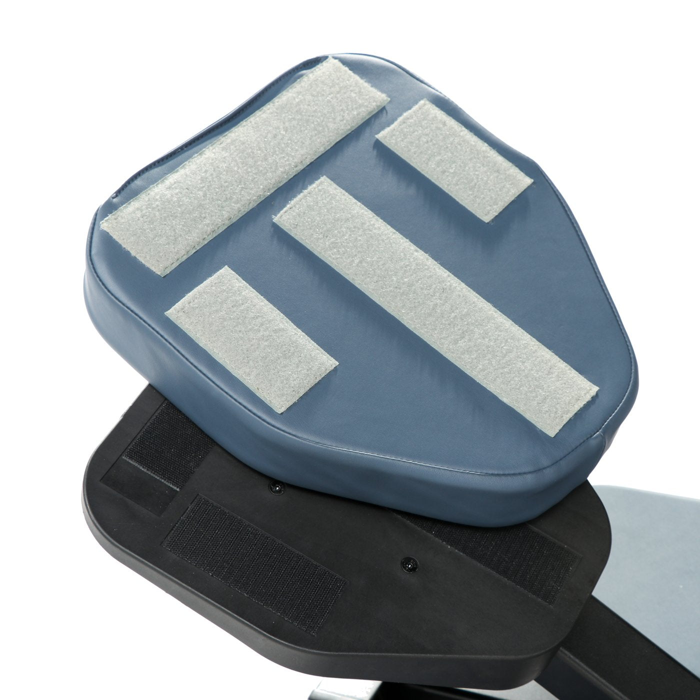 Royal blue Master Massage Gymlane chair cushion with three Velcro strips on black base.
