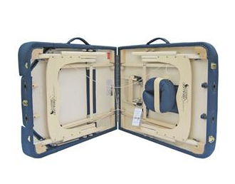 The Custom Craftworks DESTINY Lift Back Table opens to show storage and an adjustable face rest.