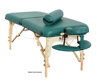 Custom Craftworks LUXOR portable massage table with deluxe face rest and bolster on top.