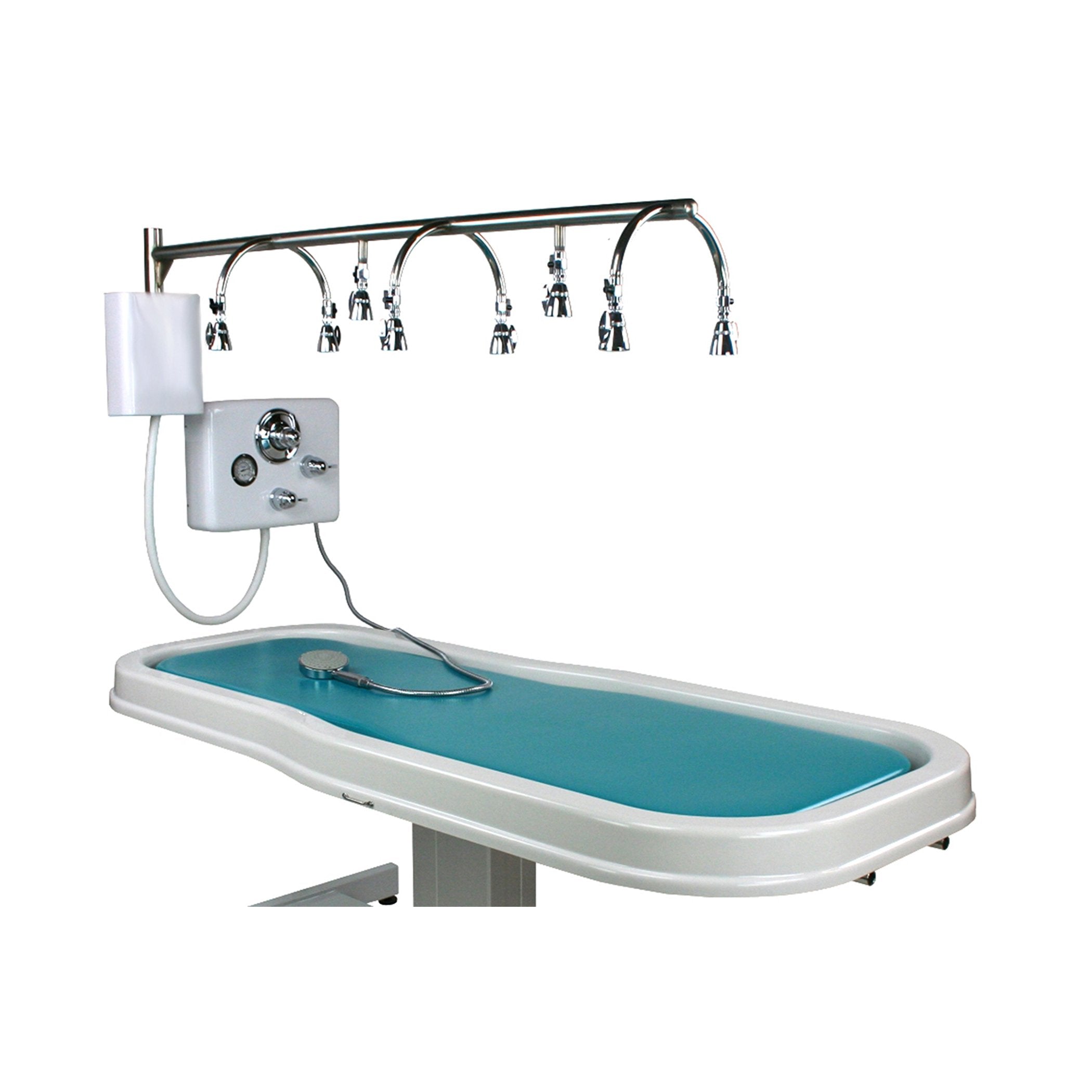 TouchAmerica NEPTUNE BATTERY/VICHY Shower: motorized wet table with overhead water jets.