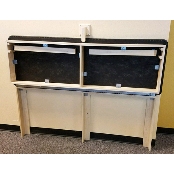 PHS Medical Wall Mount Folding Treatment Table, 2 legs, high density foam cushion, upright.