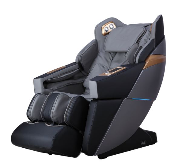 Osaki Ador 3D Allure black/gray massage chair with adjustable foot and armrests, side view.