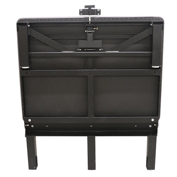 Back view of PHS Medical Aluma Elite Wall Mount Mat Table with exposed hinges and aluminum build.
