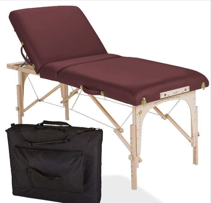 EarthLite AVALON XD TILT portable massage table package with adjustable backrest, black case.