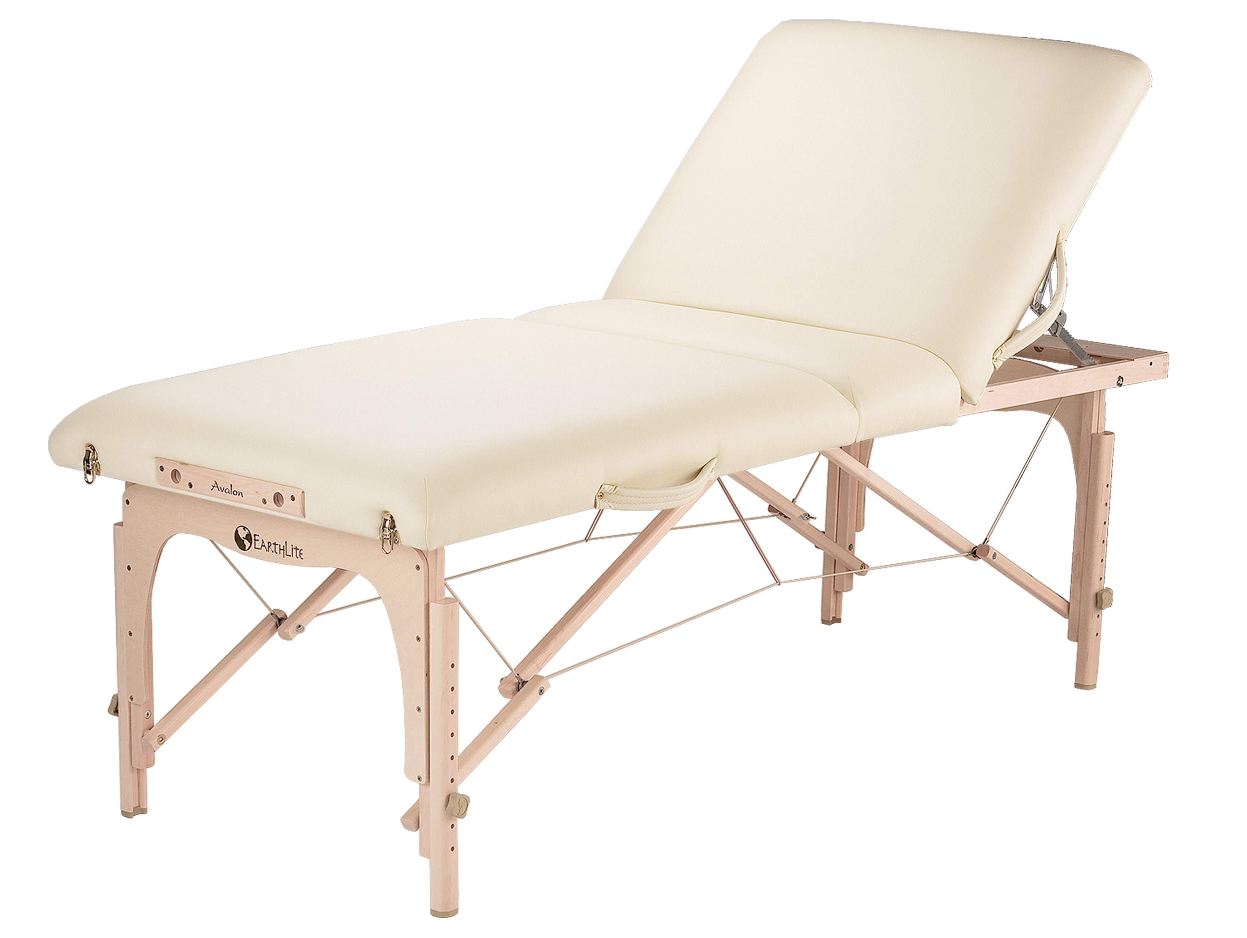 EarthLite AVALON XD TILT massage table package with adjustable backrest and sturdy wood frame.