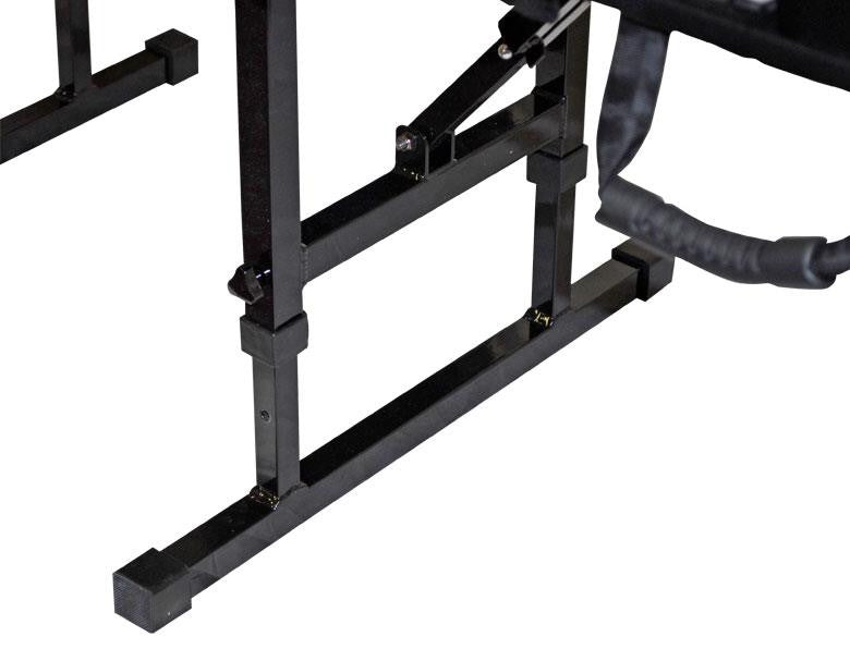 Close-up of PHS Chiropractic Basic Pro Portable Table frame made of black metal with rectangular tubing.