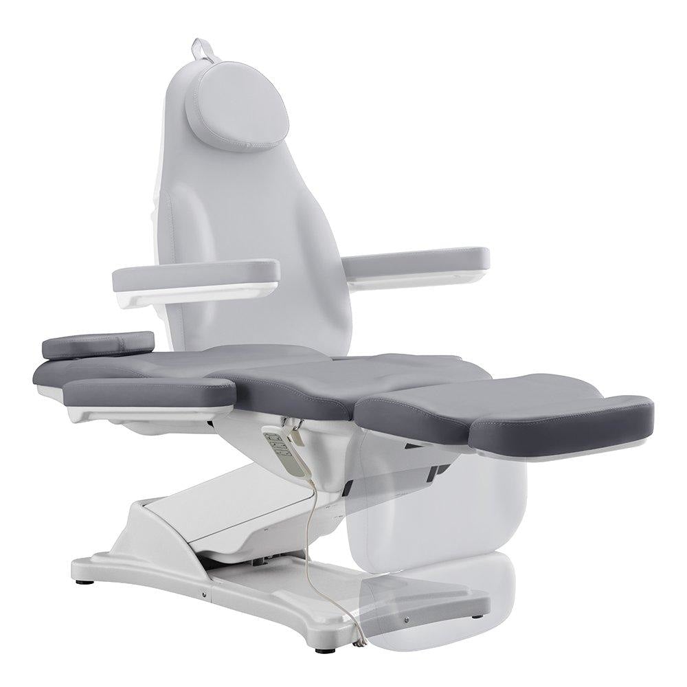 DIR Bellucci Electrical Facial Bed with gray cushions and attached remote for comfort.