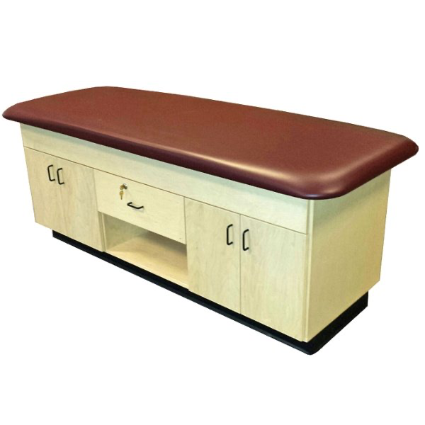 PHS Medical CAB-040 Modality Treatment Cabinet with storage, maroon top, custom branding.