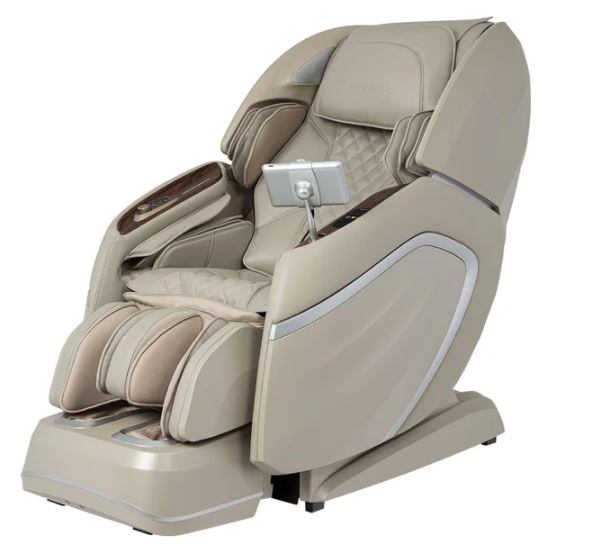 Beige Osaki Amamedic Hilux 4D Electric Massage Chair with padded cushions, front left view.