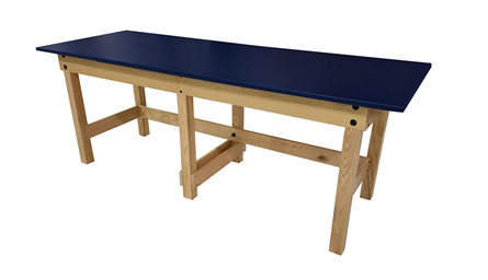 PHS Chiropractic CLASSROOM/LAB Treatment Table with dark blue top and light hardwood frame.