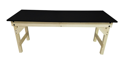 PHS Chiropractic COMBINATION Lab Table: solid hardwood, black top, light wood legs.
