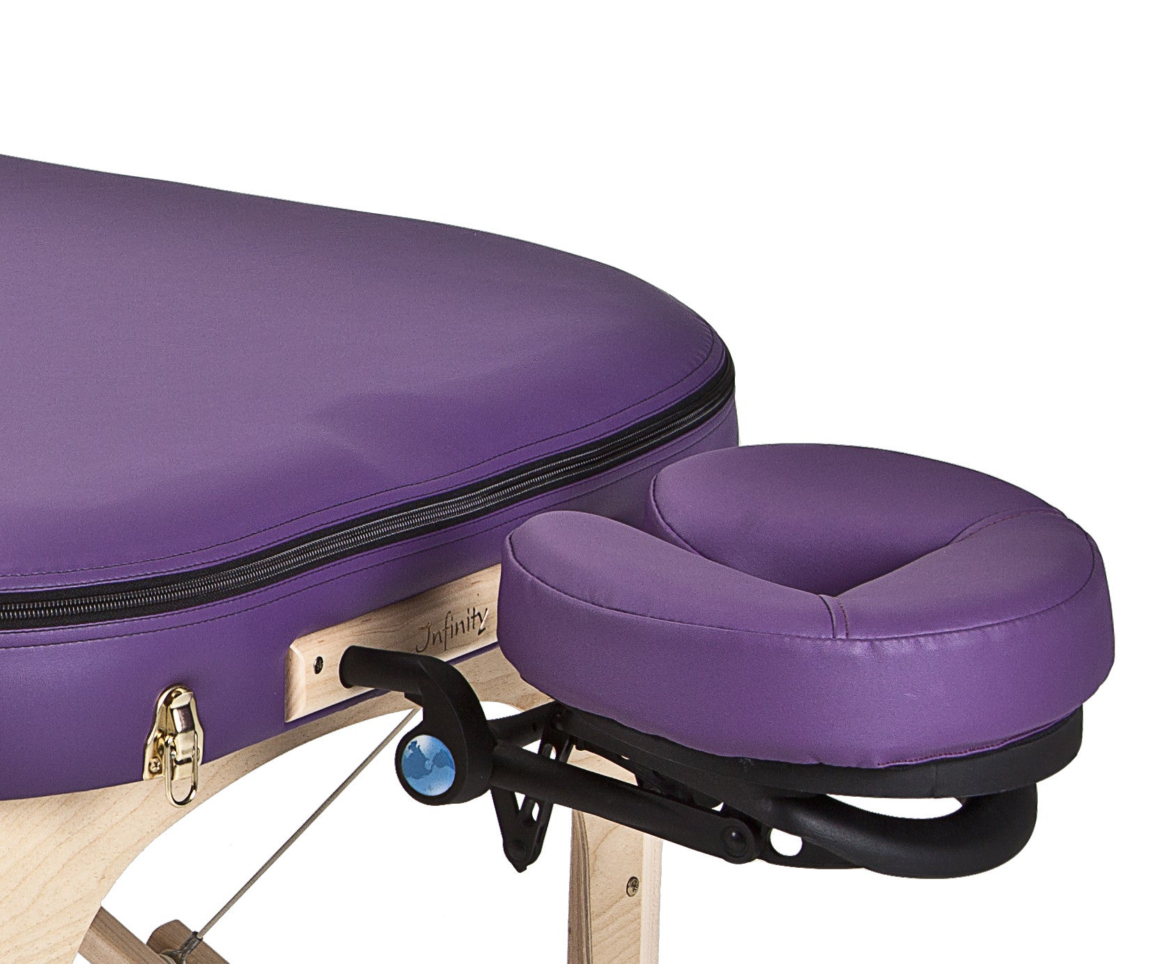 EarthLite INFINITY CONFORMA massage table package with face cradle and sturdy wooden base.