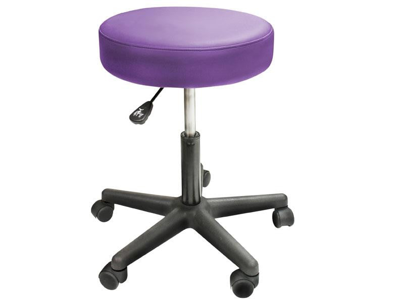 Custom Craftworks Solutions Rolling Stool: purple, round seat, 5 wheels, adjustable height.