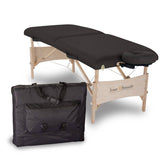Inner Strength ELEMENT portable massage table, shown with matching carrying case in front.