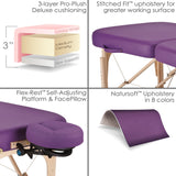 Highlights EarthLite INFINITY Table’s Pro-Plush cushioning and adjustable face pillow.