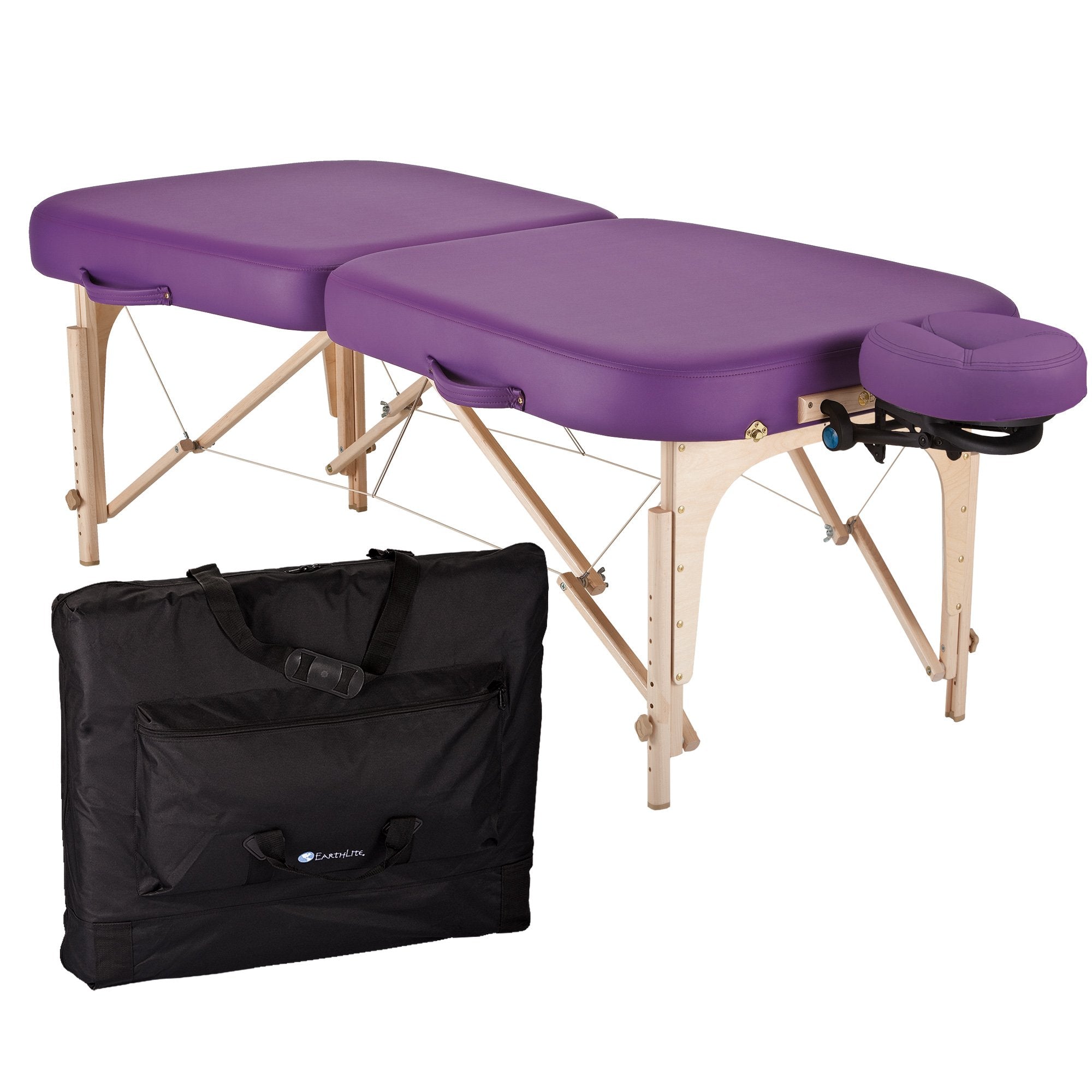 EarthLite INFINITY Portable Massage Table with Pro-Plush cushioning and carrying case.