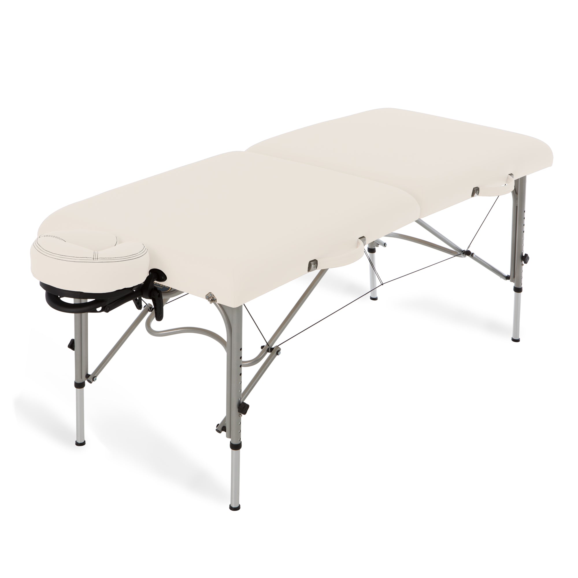 EarthLite LUNA portable massage table with cream padding and Reiki-ready aluminum frame.