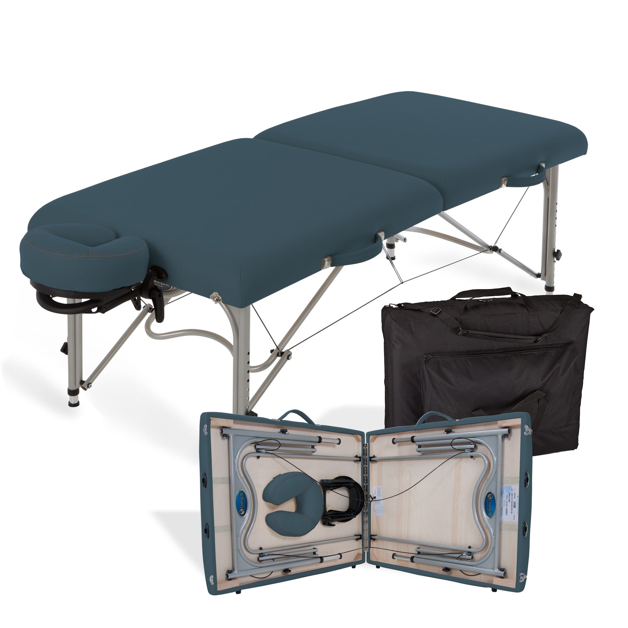 EarthLite LUNA portable massage table with Reiki frame, headrest, and black case.