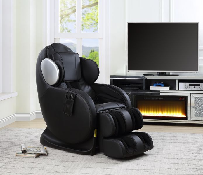 ACME Furniture Pacari Massage Chair in a modern living room with TV and electric fireplace.