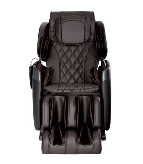 Titan OPTIMUS 3D Massage Chair by Titan with padded arms, airbags, diamond-stitched backrest.