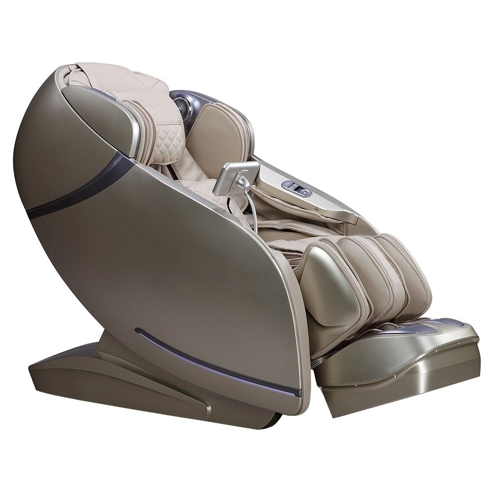 Osaki OS-PRO FIRST CLASS beige massage chair with electronic controls and padded armrests.