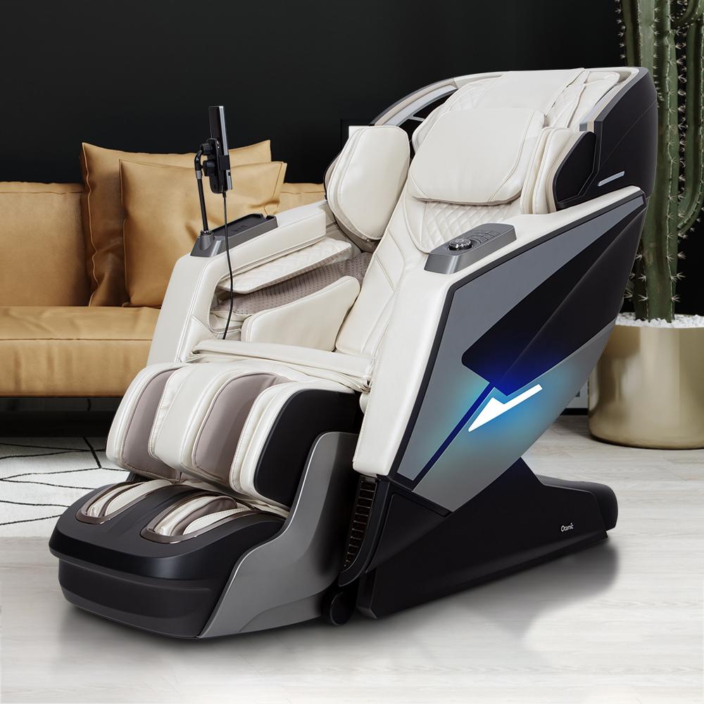 Osaki Otamic 4D Sedona LT massage chair with LED lights in a modern living room.
