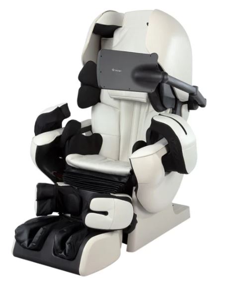 Osaki INADA AI ROBO Massage Chair in white/black with arm, leg, and head support.