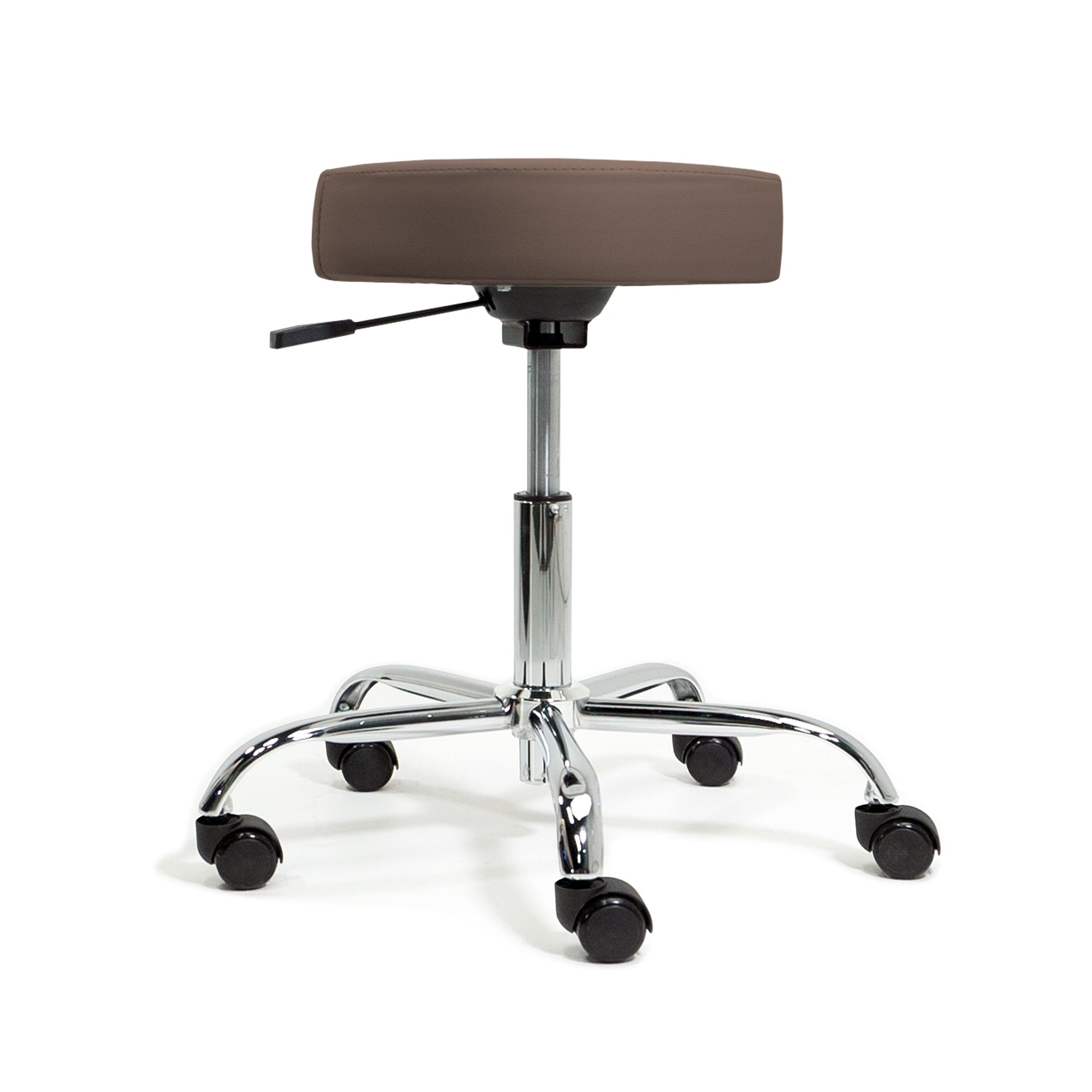 Earthlite PNEUMATIC Rolling Stool by EarthLite with chrome base, casters & height adjustment.