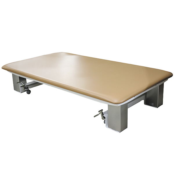 PHS Medical PT2000 Bariatric Hi-Lo Mat Table with beige top and metal legs.