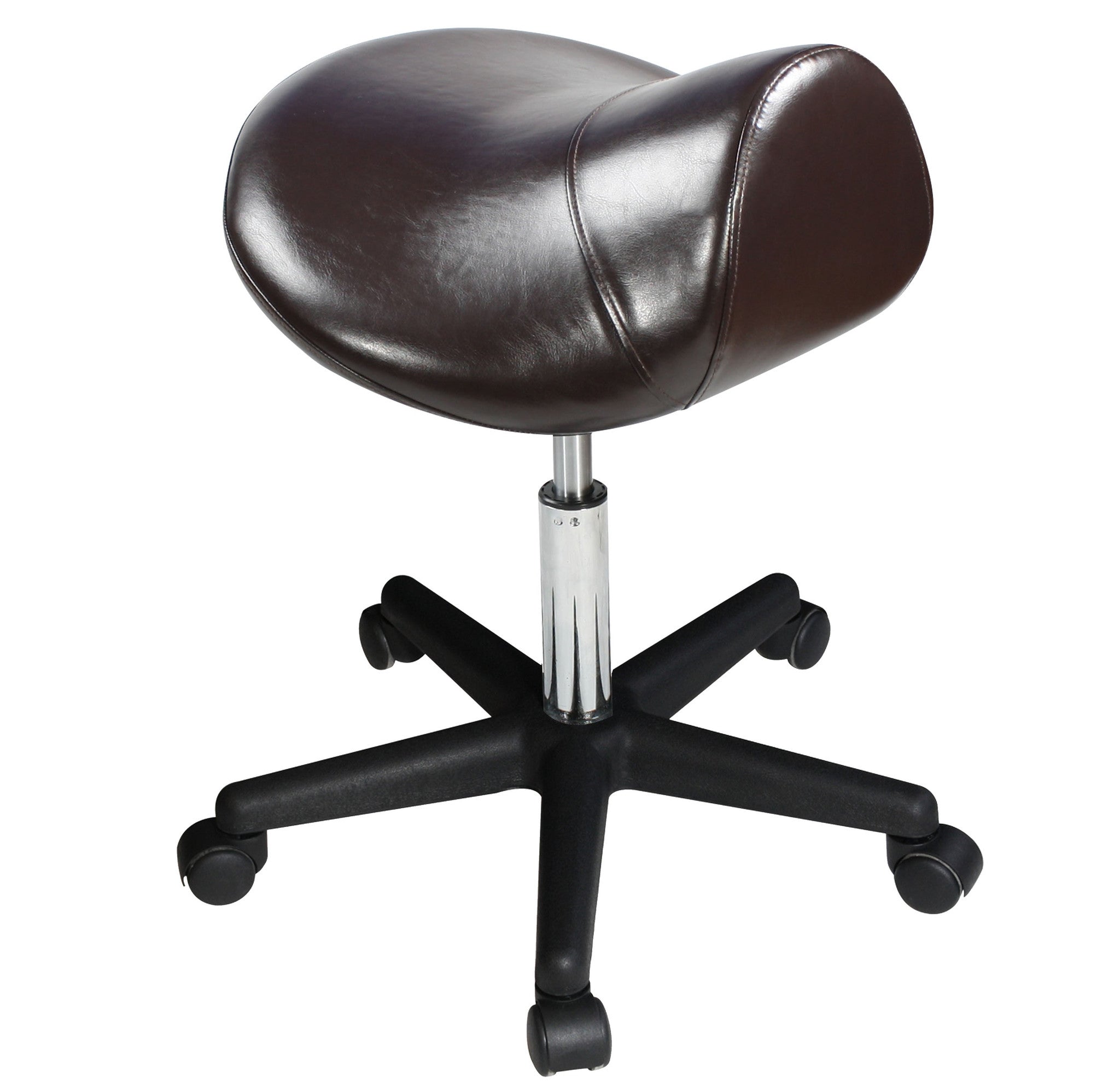 Master Massage SADDLE Stool Extra Large in Coffee, ergonomic with pneumatic lift and 5 casters.