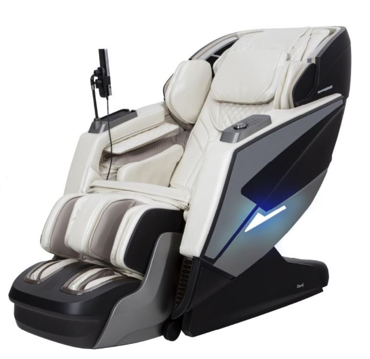 Osaki Otamic 4D Sedona LT Massage Chair in white/black with SL Track, control panel, footrest.