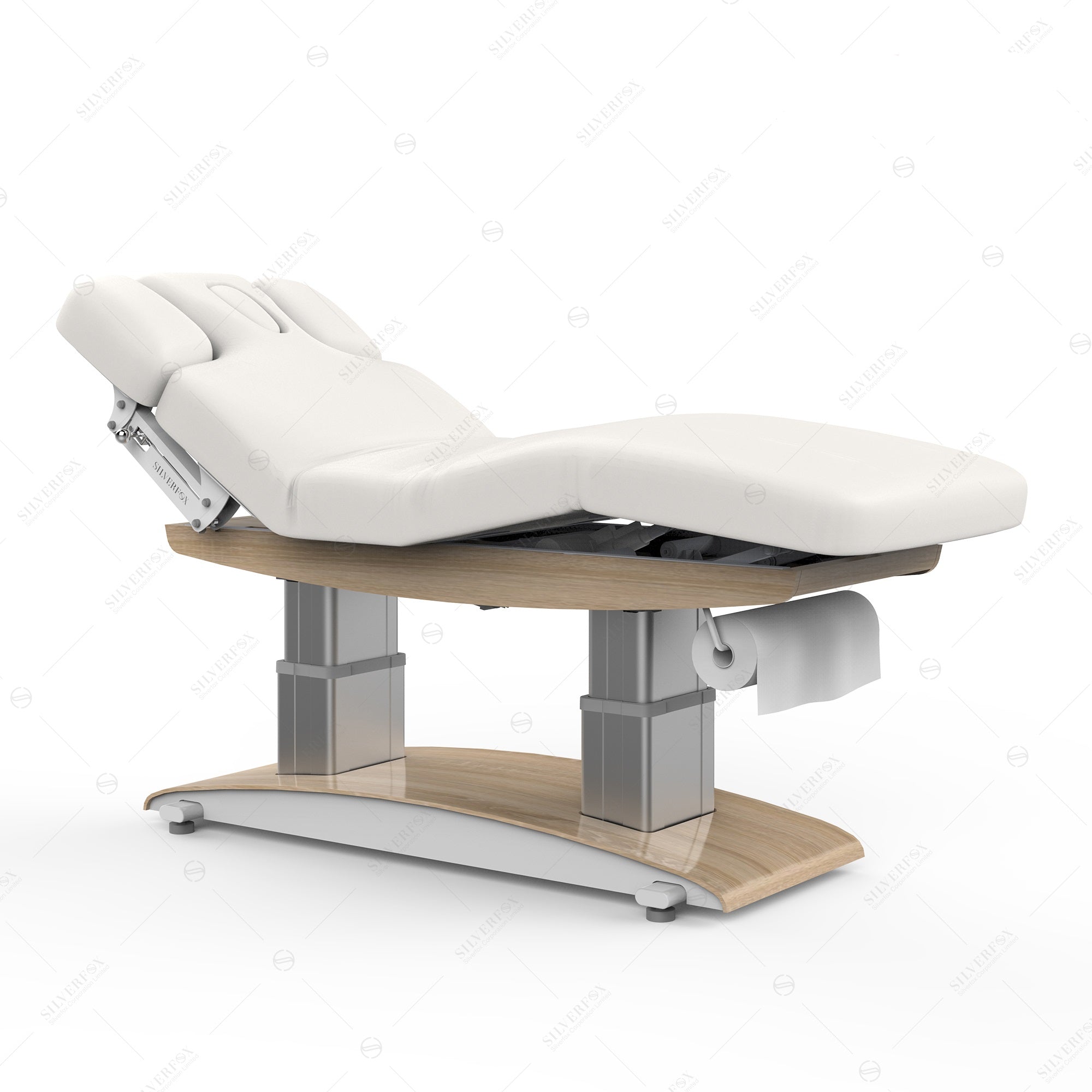 Silverfox America 2259Plus electric massage table with wood-metal base and headrest.