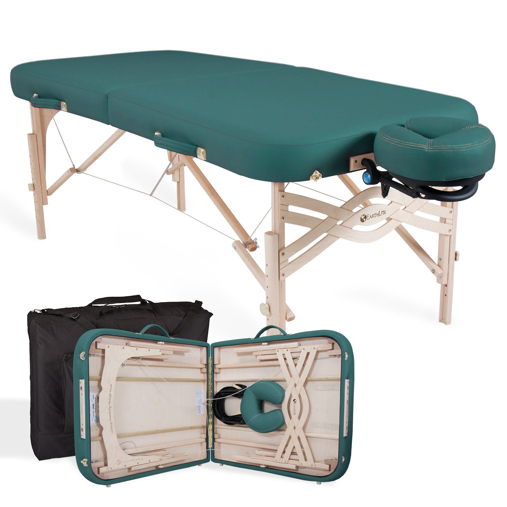 EarthLite SPIRIT Portable Massage Table by EarthLite, shown folded with carrying case.