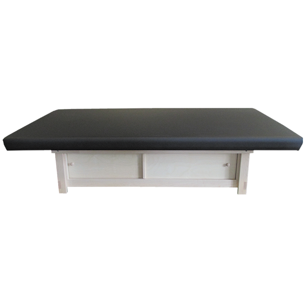 PHS Medical Sport Mat Table: cushioned, stationary wood base with storage drawers.