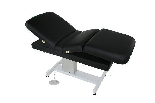 TouchAmerica VENETIAN MULTIPRO Table: adjustable, black top, white base, for medical or spa use.