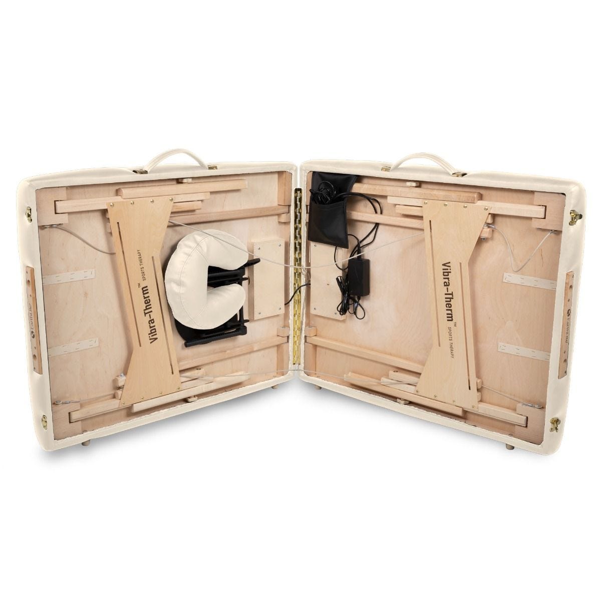 Open EarthLite VIBRA-THERM™ Sports Therapy portable massage table with muscle recovery tools.