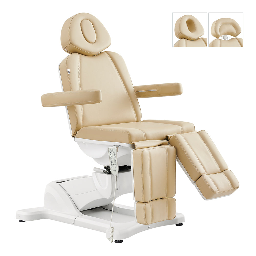 Libra II beige electric procedure chair by DIR with armrests, remote, and white base.