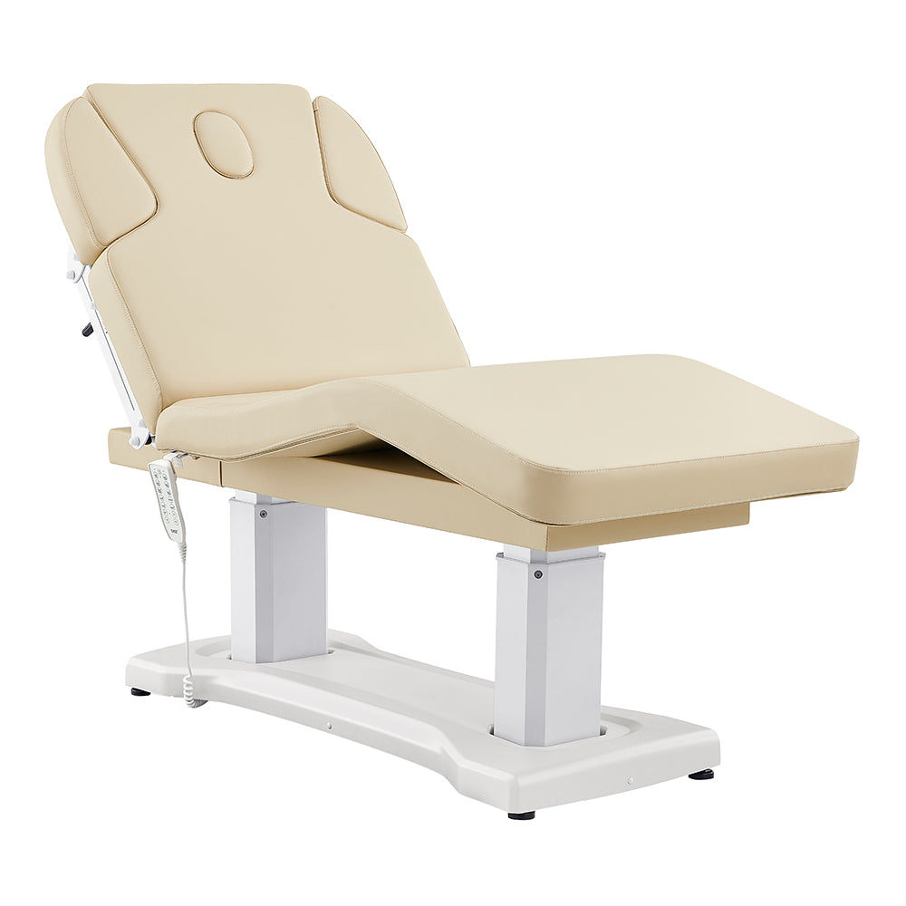 Tranquility 4 Motors Electric Medical Spa Table by DIR with remote on white background.