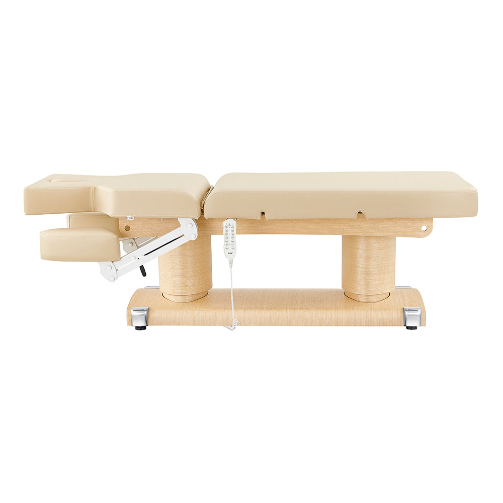 Luxi 4 Motors Medical Spa Table by DIR with face cradle, electronic controls, wood base.