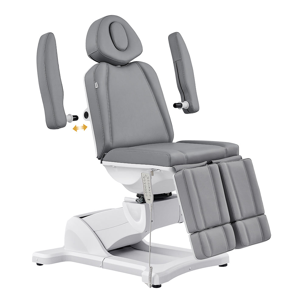 DIR Libra II gray electric procedure chair with adjustable armrests and leg supports.