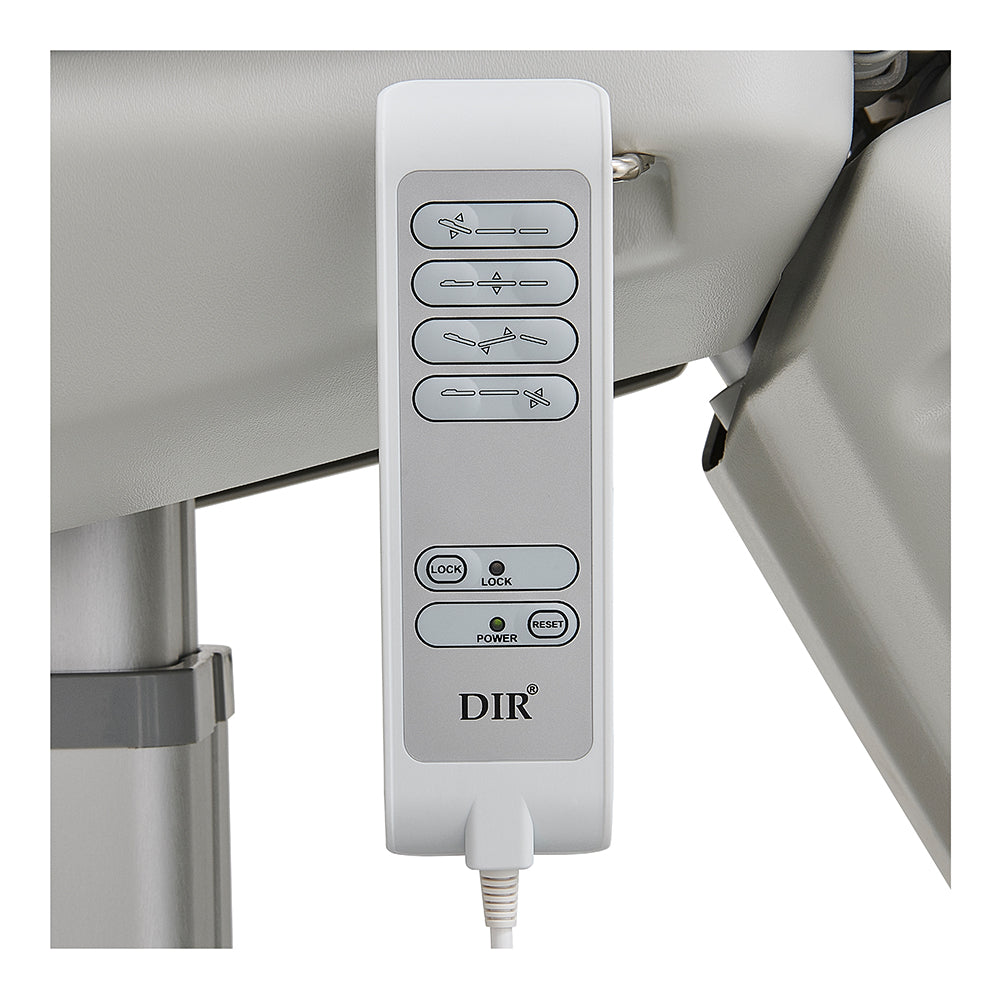 Close-up of DIR Sydney Medical Chair’s labeled remote controls for 4-motor adjustments.