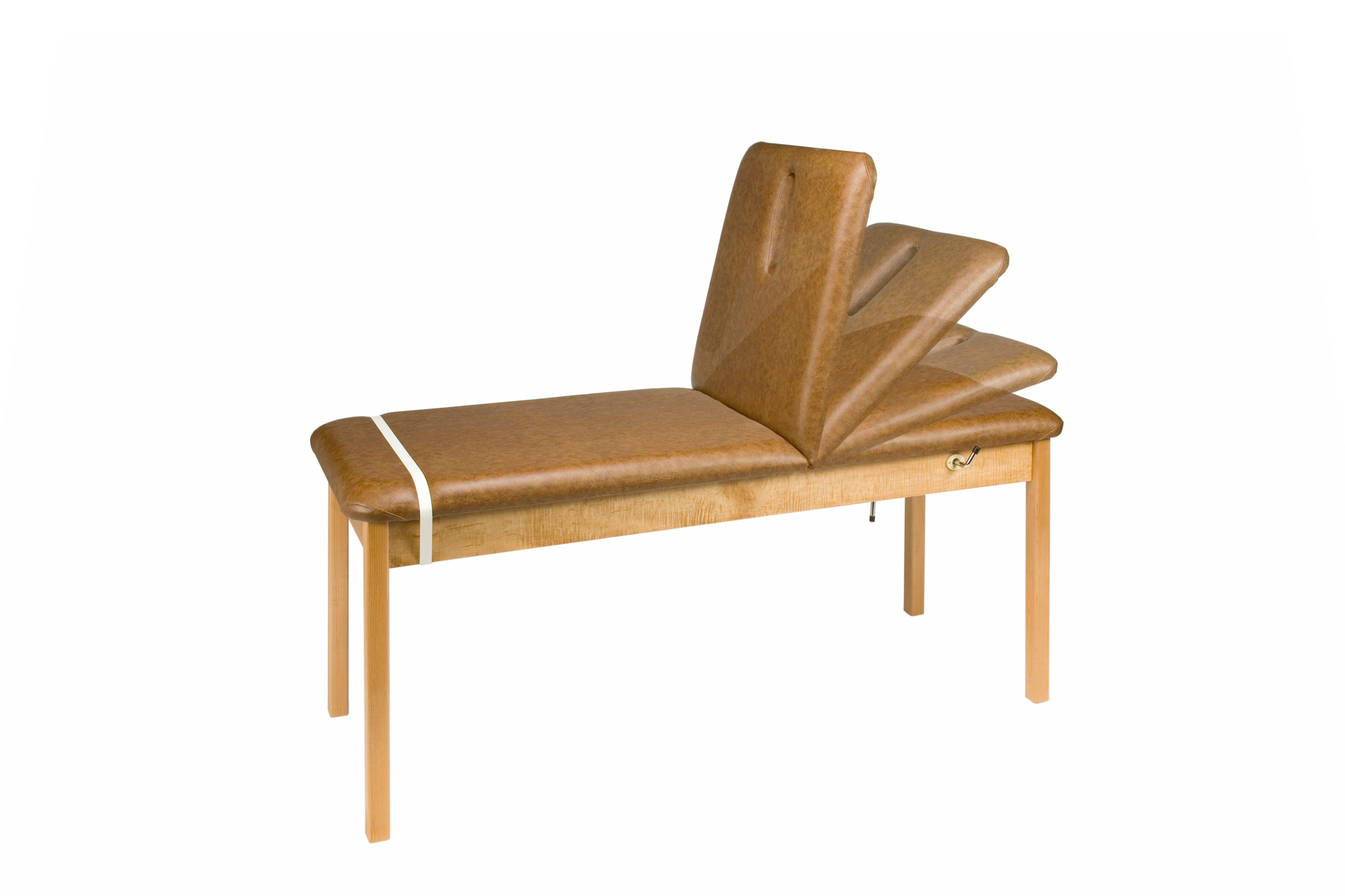 Galaxy Mfg 1989-27TB Treatment Table with backrest shown in multiple reclining positions.