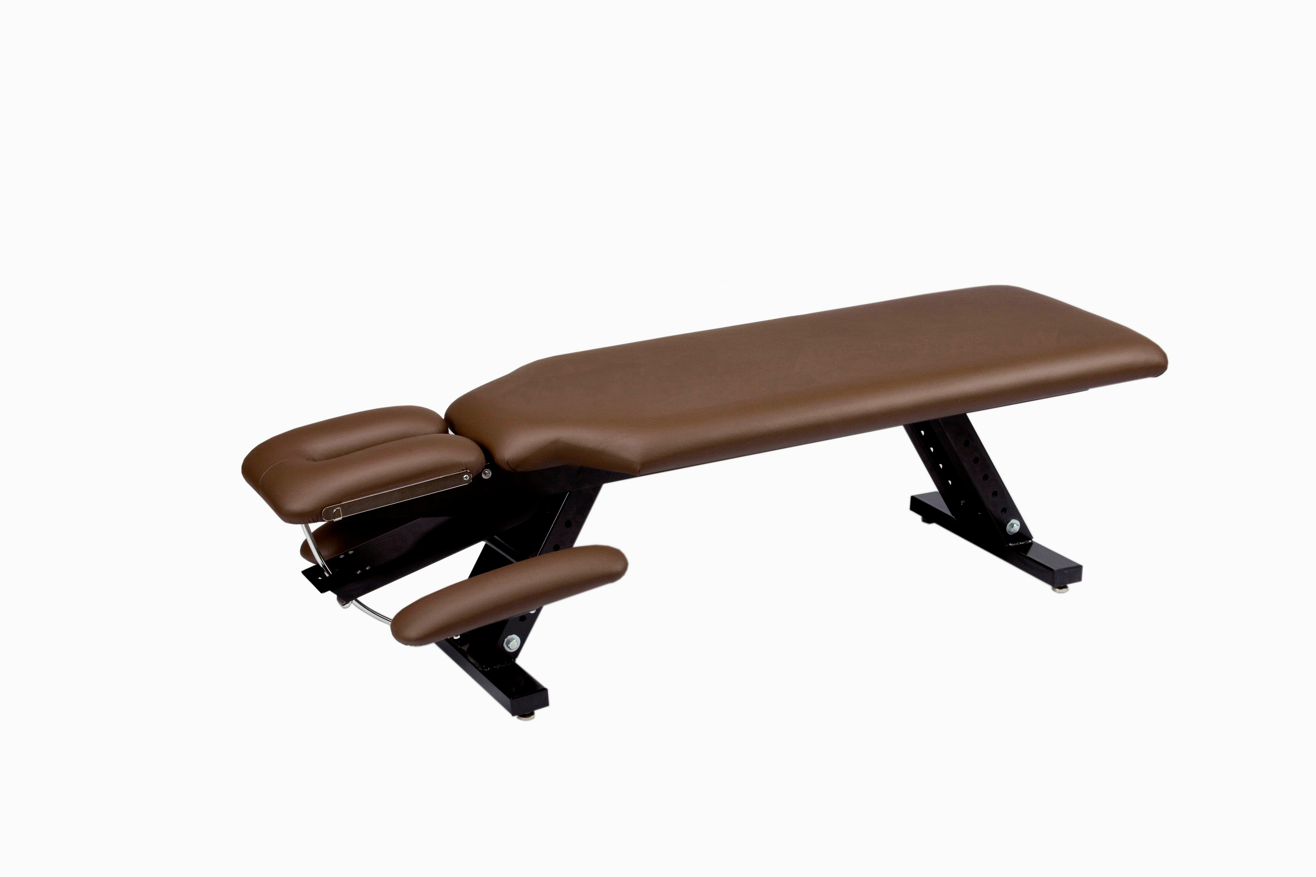 Galaxy Mfg 1996-CA Chiropractic Adjustable Table with Arm Rest, padded, on white background.