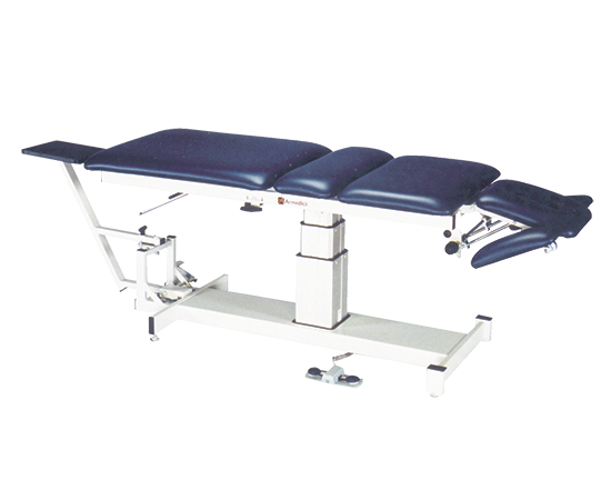 Armedica AM-SP 450 Traction Table, six-section top, padded blue surface, metal base.
